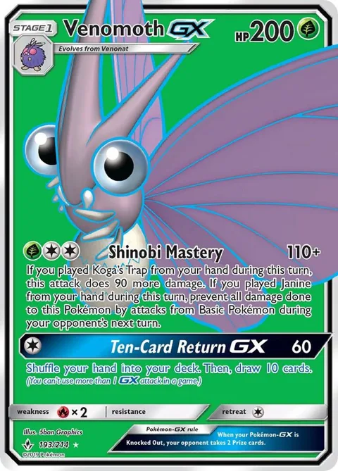 Venomoth GX Full Art #193/214 Holofoil Pokémon card from SM - Unbroken Bonds