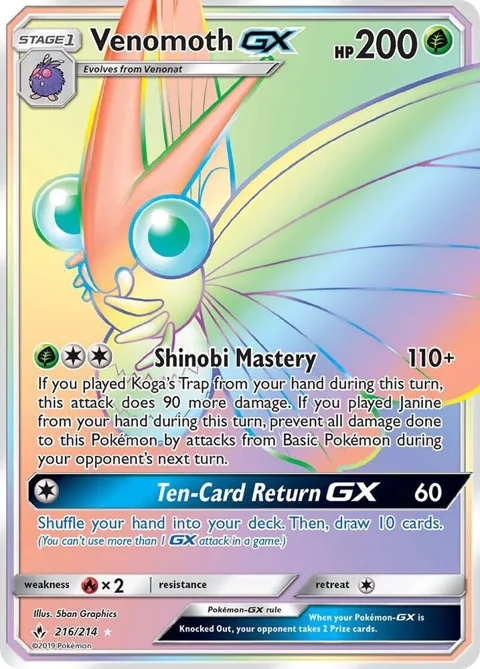 Venomoth GX Secret Rare #216/214 Holofoil Pokémon card from SM - Unbroken Bonds