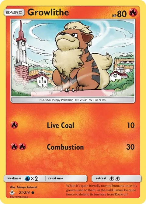 Growlithe #21/214 Reverse Holofoil Pokémon card from SM - Unbroken Bonds