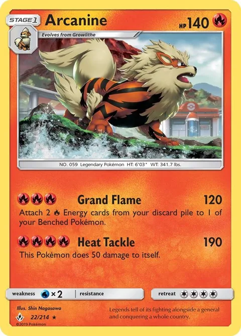 Arcanine #22/214 Reverse Holofoil Pokémon card from SM - Unbroken Bonds