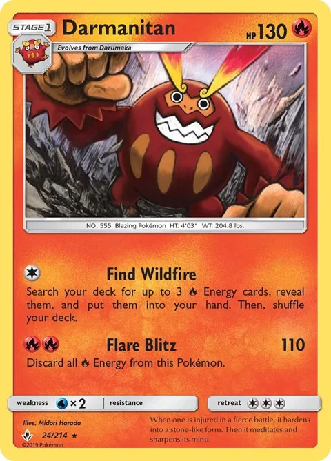 Darmanitan #24/214 Reverse Holofoil Pokémon card from SM - Unbroken Bonds