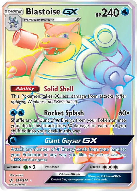 Blastoise GX Secret Rare #218/214 Holofoil Pokémon card from SM - Unbroken Bonds