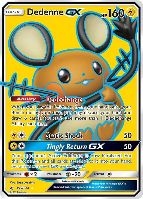 Dedenne GX Full Art #195/214 Holofoil Pokémon card from SM - Unbroken Bonds