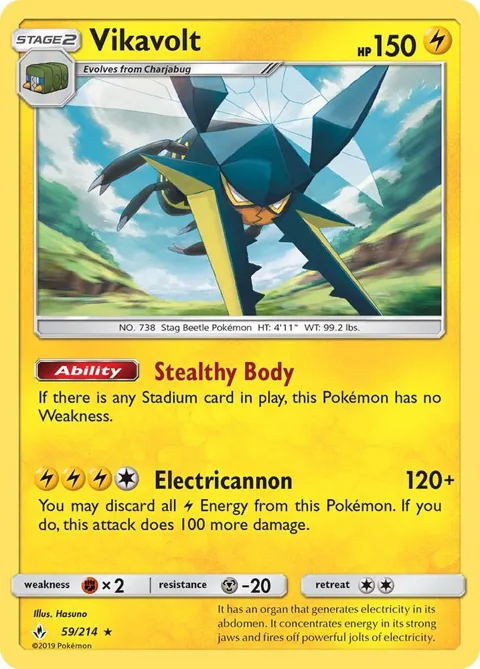 Vikavolt #59/214 Holofoil Pokémon card from SM - Unbroken Bonds