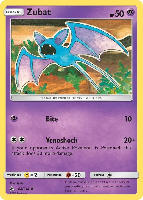 Zubat #64/214 Reverse Holofoil Pokémon card from SM - Unbroken Bonds