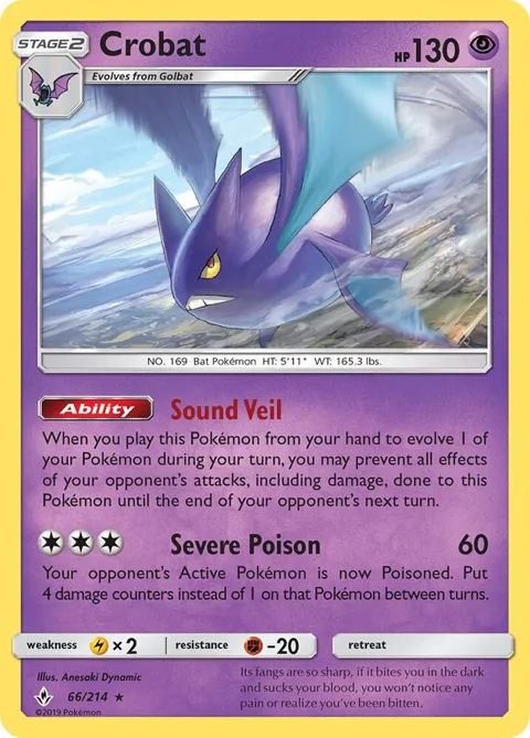Crobat #66/214 Holofoil Pokémon card from SM - Unbroken Bonds