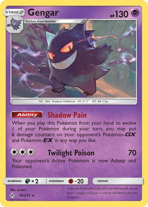 Gengar #70/214 Reverse Holofoil Pokémon card from SM - Unbroken Bonds