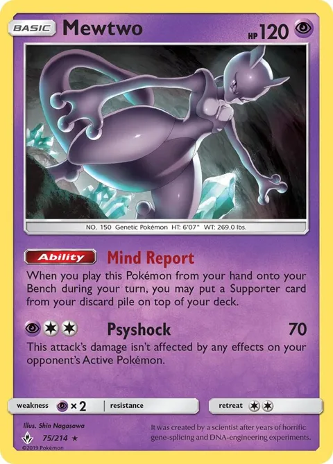 Mewtwo #75/214 Reverse Holofoil Pokémon card from SM - Unbroken Bonds