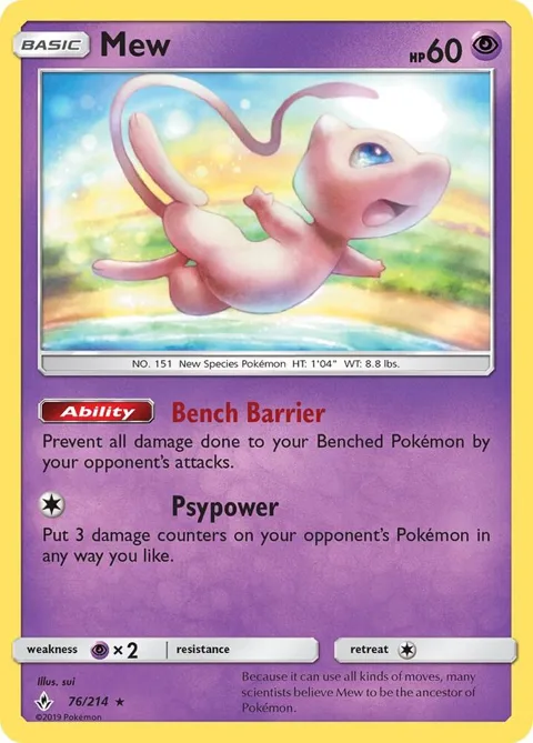 Mew #76/214 Reverse Holofoil Pokémon card from SM - Unbroken Bonds