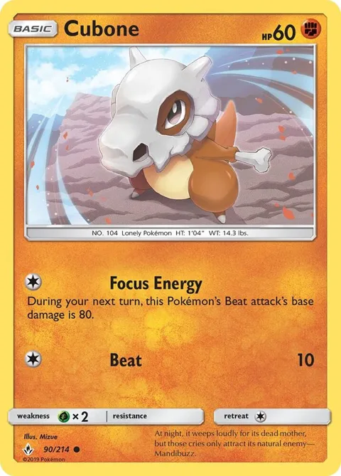 Cubone #90/214 Reverse Holofoil Pokémon card from SM - Unbroken Bonds