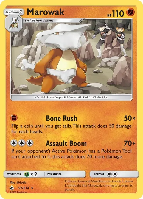 Marowak #91/214 Reverse Holofoil Pokémon card from SM - Unbroken Bonds