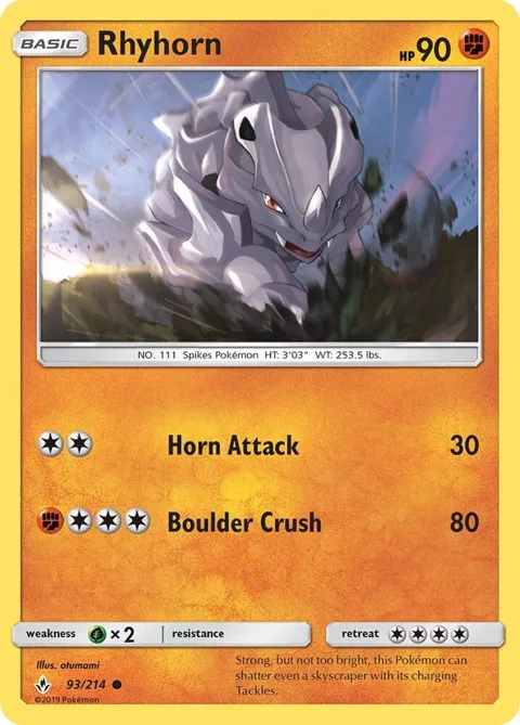 Rhyhorn 93 #93/214 Pokémon card from SM - Unbroken Bonds