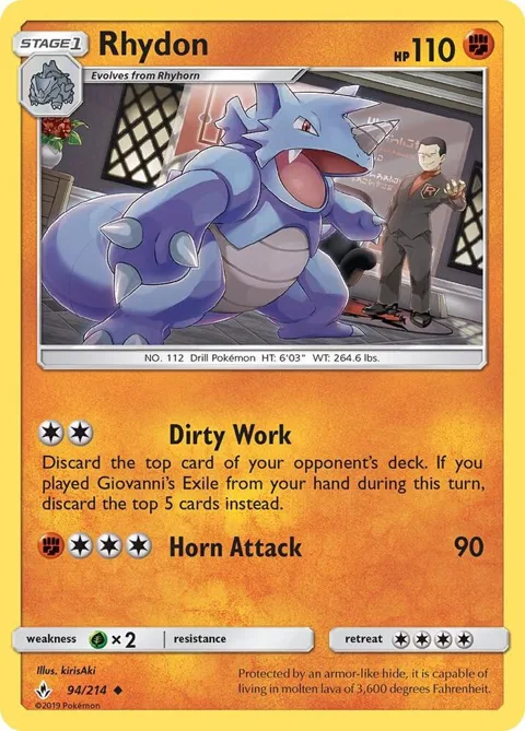 Rhydon #94/214 Reverse Holofoil Pokémon card from SM - Unbroken Bonds