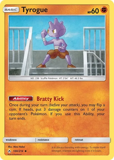 Tyrogue #100/214 Pokémon card from SM - Unbroken Bonds