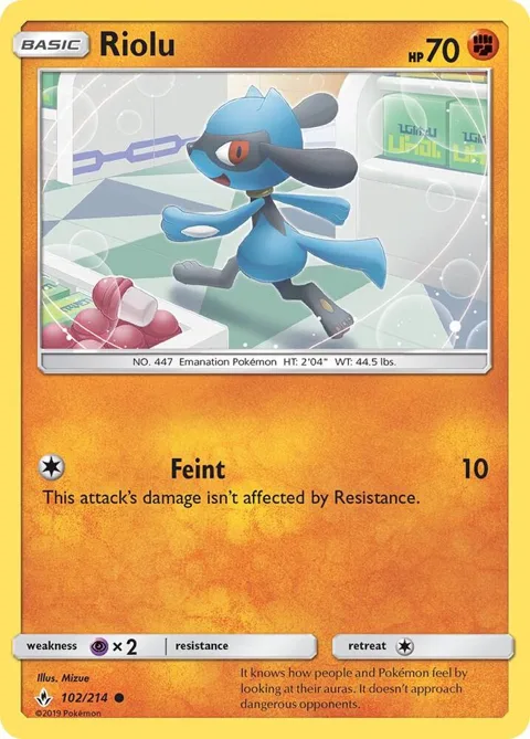 Riolu #102/214 Pokémon card from SM - Unbroken Bonds