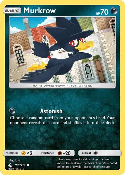 Murkrow #108/214 Reverse Holofoil Pokémon card from SM - Unbroken Bonds