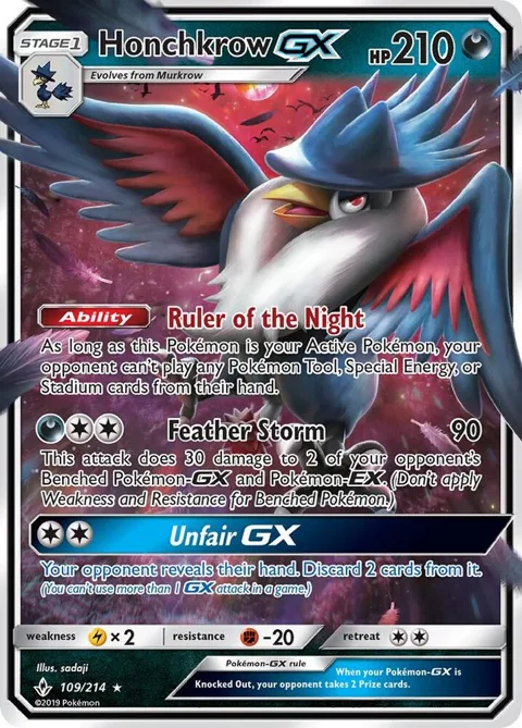 Honchkrow GX #109/214 Holofoil Pokémon card from SM - Unbroken Bonds