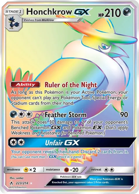 Honchkrow GX Secret Rare #223/214 Holofoil Pokémon card from SM - Unbroken Bonds