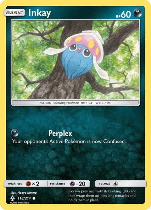 Inkay #118/214 Pokémon card from SM - Unbroken Bonds