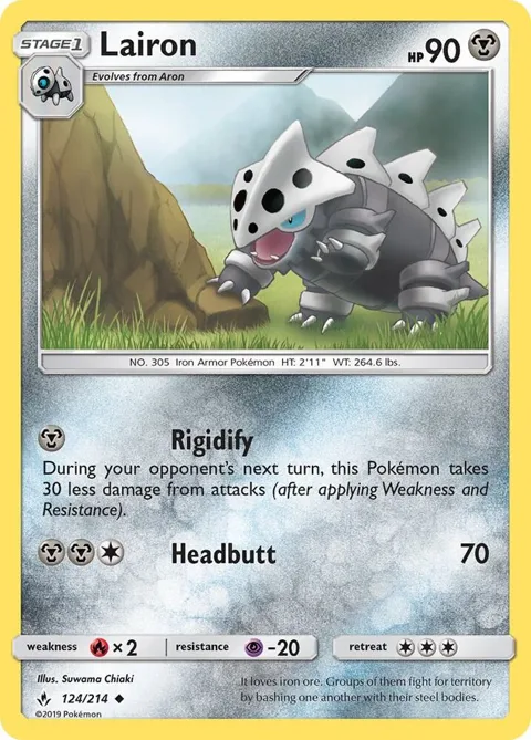 Lairon #124/214 Reverse Holofoil Pokémon card from SM - Unbroken Bonds