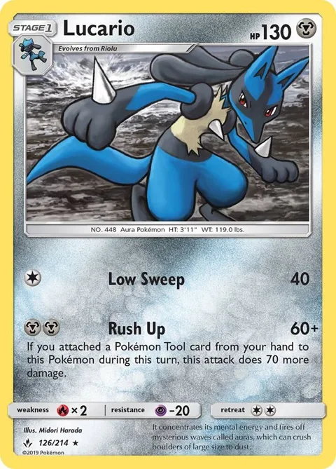 Lucario #126/214 Reverse Holofoil Pokémon card from SM - Unbroken Bonds