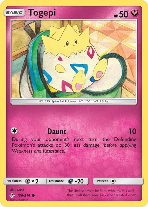Togepi #136/214 Reverse Holofoil Pokémon card from SM - Unbroken Bonds