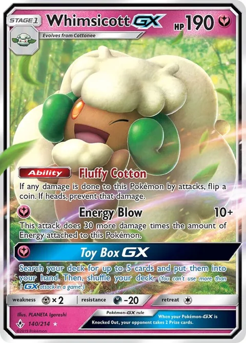 Whimsicott GX #140/214 Holofoil Pokémon card from SM - Unbroken Bonds