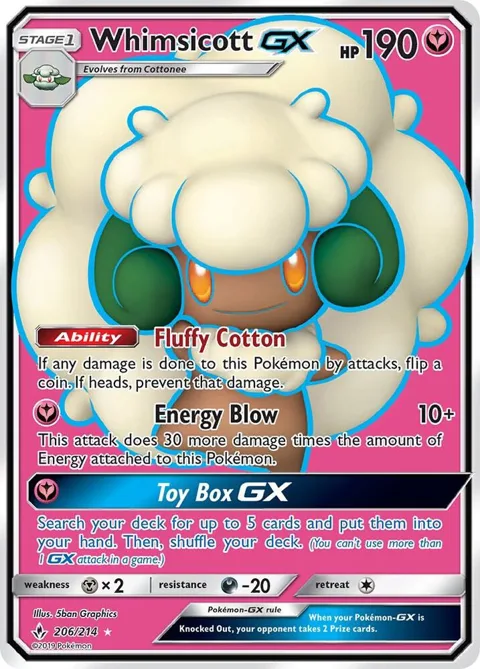 Whimsicott GX Full Art #206/214 Holofoil Pokémon card from SM - Unbroken Bonds