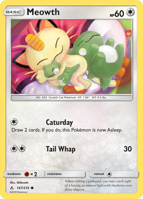 Meowth #147/214 Reverse Holofoil Pokémon card from SM - Unbroken Bonds