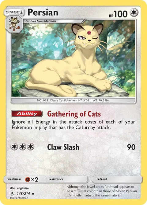 Persian #148/214 Reverse Holofoil Pokémon card from SM - Unbroken Bonds