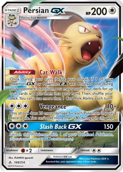 Persian GX #149/214 Holofoil Pokémon card from SM - Unbroken Bonds