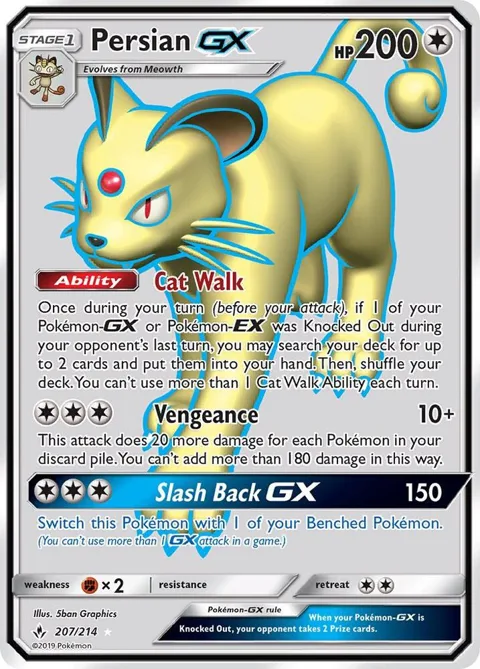 Persian GX Full Art #207/214 Holofoil Pokémon card from SM - Unbroken Bonds