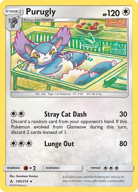 Purugly #160/214 Pokémon card from SM - Unbroken Bonds
