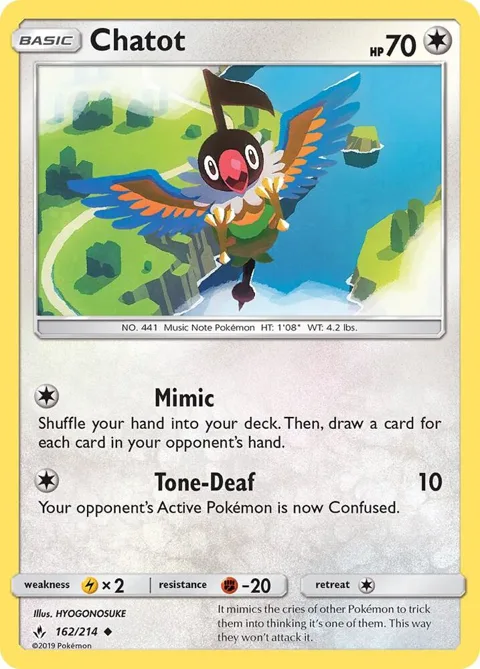 Chatot #162/214 Reverse Holofoil Pokémon card from SM - Unbroken Bonds