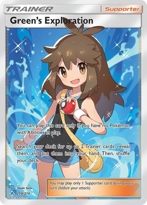 Green's Exploration Full Art #209/214 Holofoil Pokémon card from SM - Unbroken Bonds