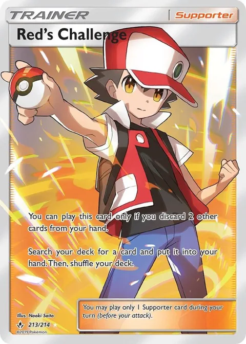 Red's Challenge Full Art #213/214 Holofoil Pokémon card from SM - Unbroken Bonds
