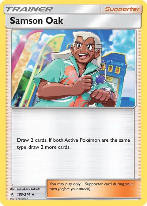 Samson Oak #185/214 Reverse Holofoil Pokémon card from SM - Unbroken Bonds