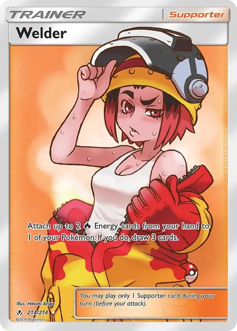 Welder Full Art #214/214 Holofoil Pokémon card from SM - Unbroken Bonds