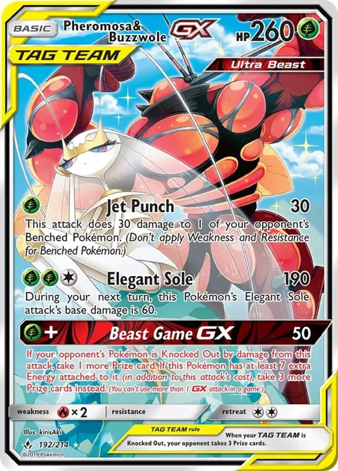Pheromosa & Buzzwole GX 192 Alt Art #192/214 Holofoil Pokémon card from SM - Unbroken Bonds