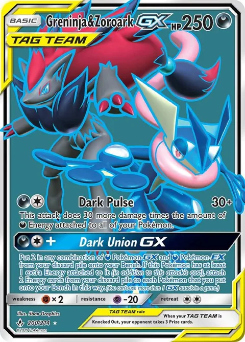 Greninja & Zoroark GX 200 Full Art #200/214 Holofoil Pokémon card from SM - Unbroken Bonds