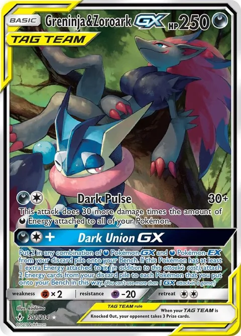 Greninja & Zoroark GX 201 Alt Art #201/214 Holofoil Pokémon card from SM - Unbroken Bonds