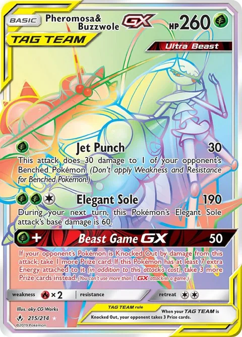 Pheromosa & Buzzwole GX Secret Rare #215/214 Holofoil Pokémon card from SM - Unbroken Bonds