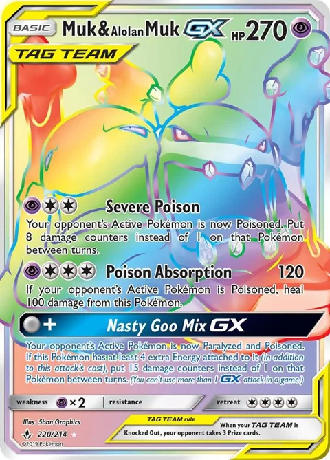 Muk & Alolan Muk GX Secret Rare #220/214 Holofoil Pokémon card from SM - Unbroken Bonds