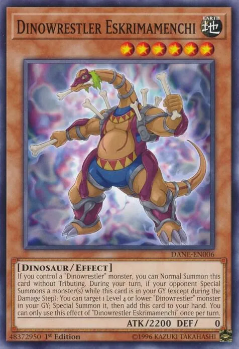 Dinowrestler Eskrimamenchi DANE-EN006 1st Edition Yu-Gi-Oh card from Dark Neostorm