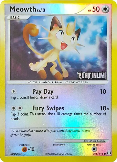Meowth - 106/146 [Platinum] #106/146 Reverse Holofoil Pokémon card from Burger King Promos