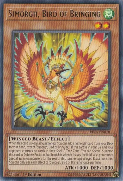 Simorgh, Bird of Bringing RIRA-EN018 1st Edition Yu-Gi-Oh card from Rising Rampage