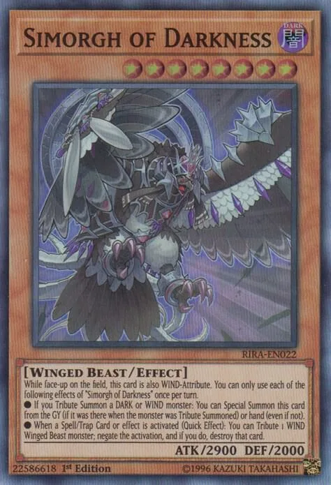 Simorgh of Darkness RIRA-EN022 1st Edition Yu-Gi-Oh card from Rising Rampage