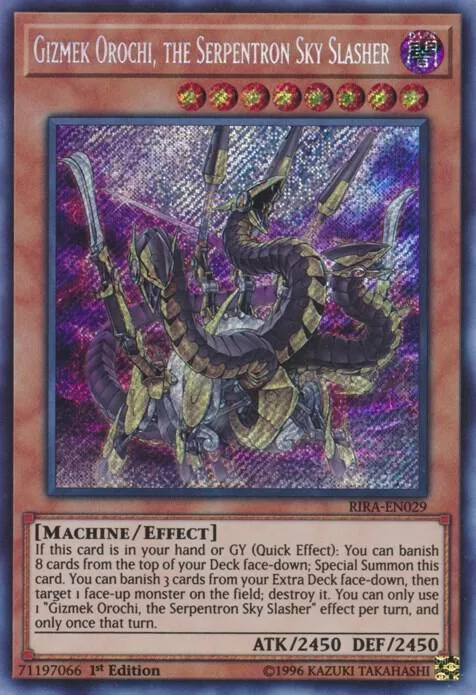 Gizmek Orochi, the Serpentron Sky Slasher RIRA-EN029 Unlimited Yu-Gi-Oh card from Rising Rampage