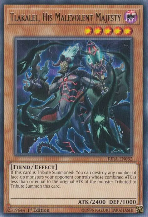 Tlakalel, His Malevolent Majesty RIRA-EN032 1st Edition Yu-Gi-Oh card from Rising Rampage