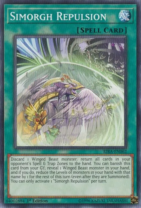 Simorgh Repulsion RIRA-EN062 1st Edition Yu-Gi-Oh card from Rising Rampage